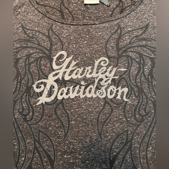 Women’s 3/4 sleeve Harley Davidson top; medium; black design; brown with tan - Picture 2 of 5